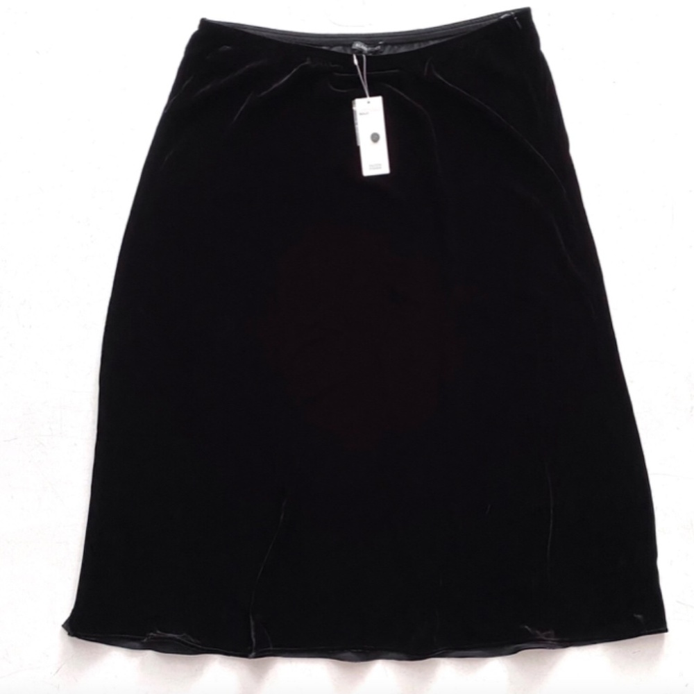 Eileen Fisher Skirt NWT Black Velvet A Line Rayon Silk Blend Calf Length XL
